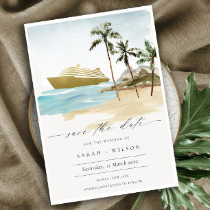 Carte De Remerciements Tropical Seascape Palm Cruise Enregistrer la date 
