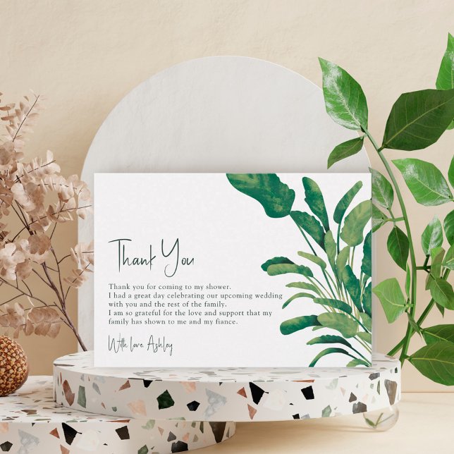 Carte De Remerciements Tropical verdure écriture verte plante baby shower (Créateur téléchargé)