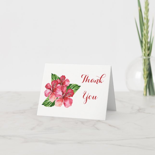 Carte de remerciements tropicale de l'Hibiscus rou (Devant)