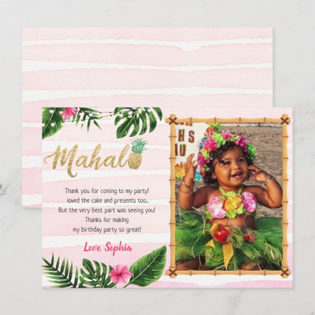 Carte de remerciements tropicale de Mahalo (Devant / Derrière)