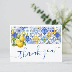 Carte De Remerciements Tuile italienne bleue Lemon Summer Fête de mariage