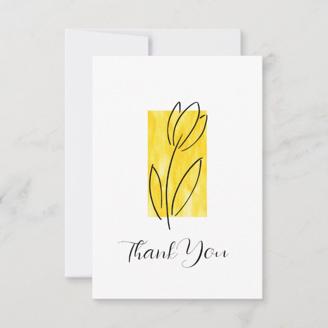 Carte De Remerciements Tulipe Linéaire Dessinée À La Main Aquarelle Jaune (Devant)