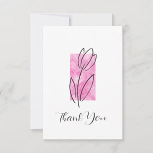 Carte De Remerciements Tulipe Linéaire Dessinée À La Main, Aquarelle Rose