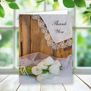 Carte De Remerciements Tulipes blanches rustiques Pays Maison Mariage Mer