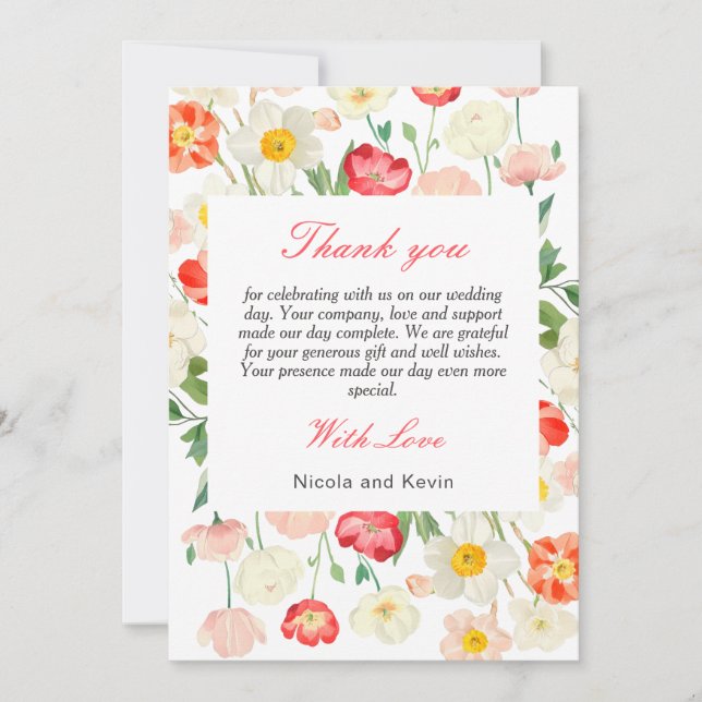 Carte De Remerciements Tulipes et Daffodils Mariage de printemps (Devant)