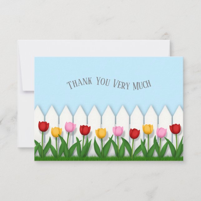 Carte De Remerciements Tulipes joyeuses & Clôture blanche personnalisée (Devant)