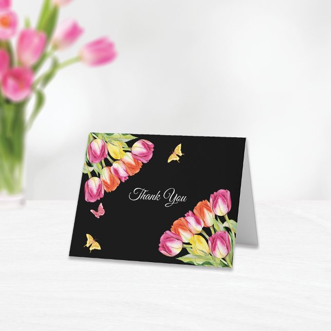 Carte De Remerciements Tulipes & Papillons Mariage Black    (Créateur téléchargé)
