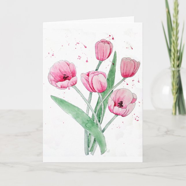 Carte De Remerciements Tulipes roses en aquarelles (Devant)