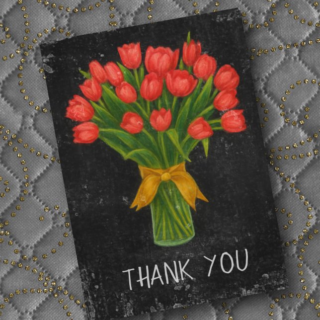 Carte De Remerciements Tulipes rouges en tableau noir (Créateur téléchargé)