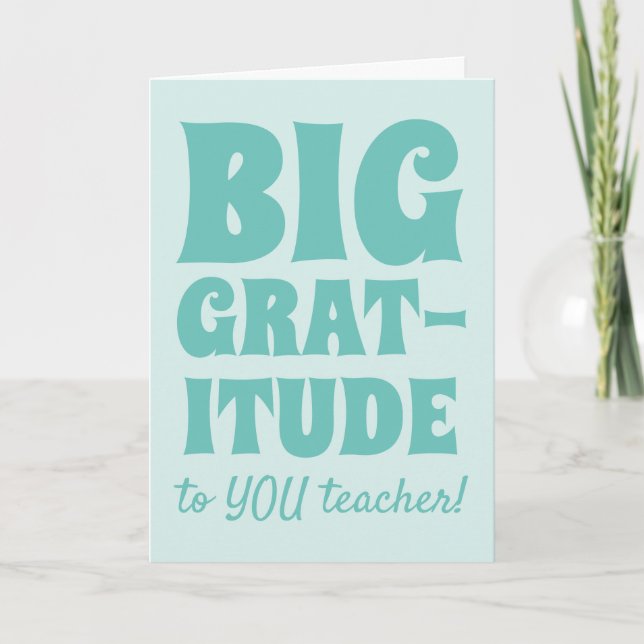 Carte De Remerciements Turquoise Bleu Grande Gratitude Meilleur enseignan (Devant)