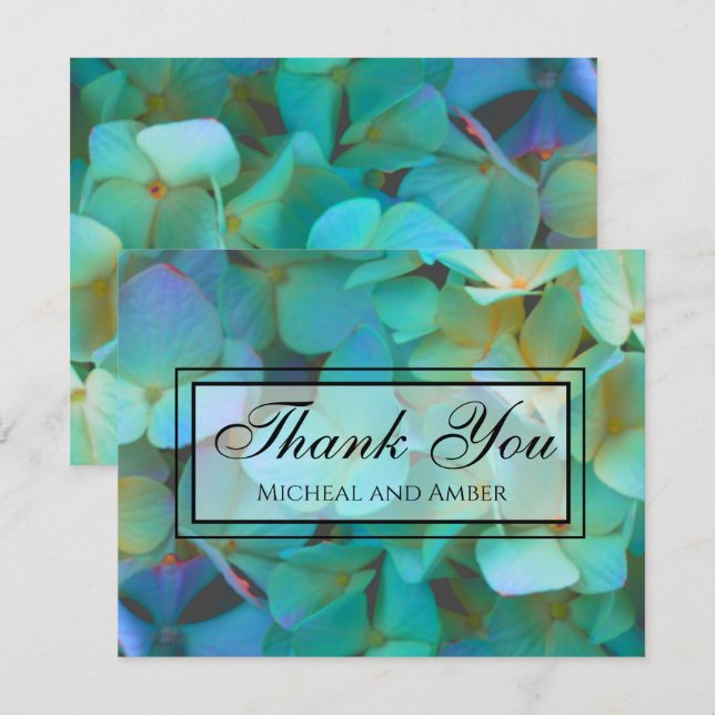 Carte De Remerciements Turquoise bleu jaune rose hydrangée fleurs (Devant / Derrière)