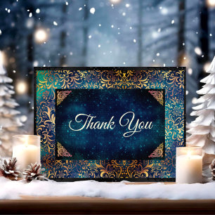 Carte De Remerciements Turquoise chic floral or faux