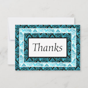 Carte de remerciements turquoise et noire