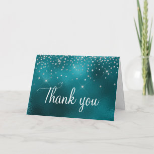 Carte De Remerciements Turquoise Foil Ombre Faux Parties scintillant 40e