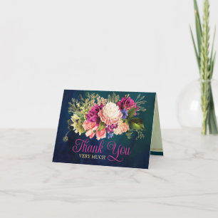 Carte De Remerciements Turquoise, Marine, Vert, Gold Bold Florals Mariage