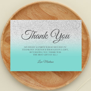 Carte De Remerciements Turquoise parties scintillant argent bleu vert mer