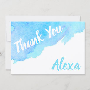 Carte De Remerciements Turquoise peinte de bleu d'aquarelle