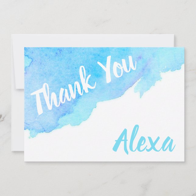 Carte De Remerciements Turquoise peinte de bleu d'aquarelle (Devant)