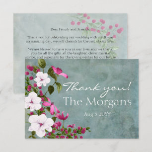 Carte De Remerciements Turquoise poussiéreux blanc magenta vert Floral