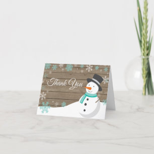 Carte De Remerciements Turquoise russe de Noël Snowman