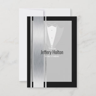 Carte de remerciements tuxedo argent, blanc et noi