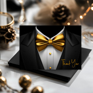 Carte De Remerciements Tuxedo Noir et Or Anniversaire pour Hommes