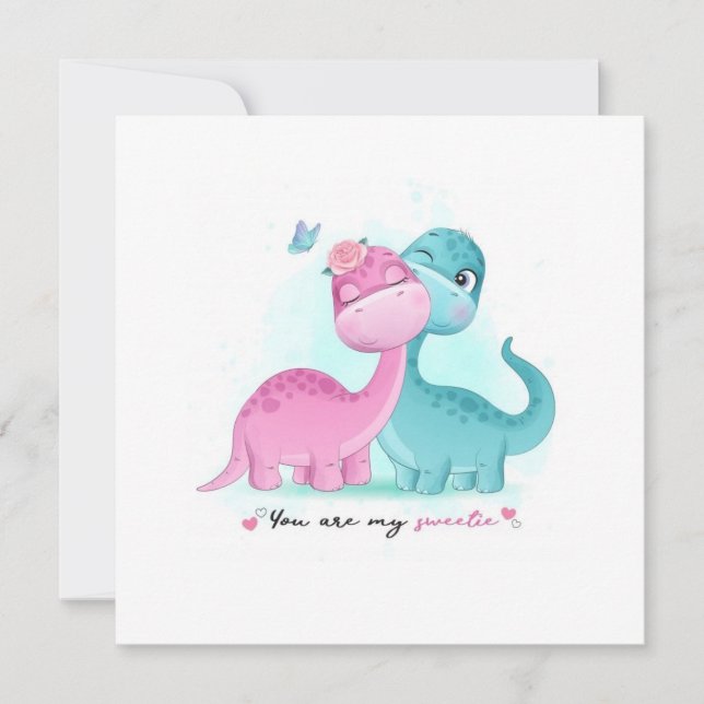 Carte De Remerciements Twin Aqua et Dinosaur rose (Devant)