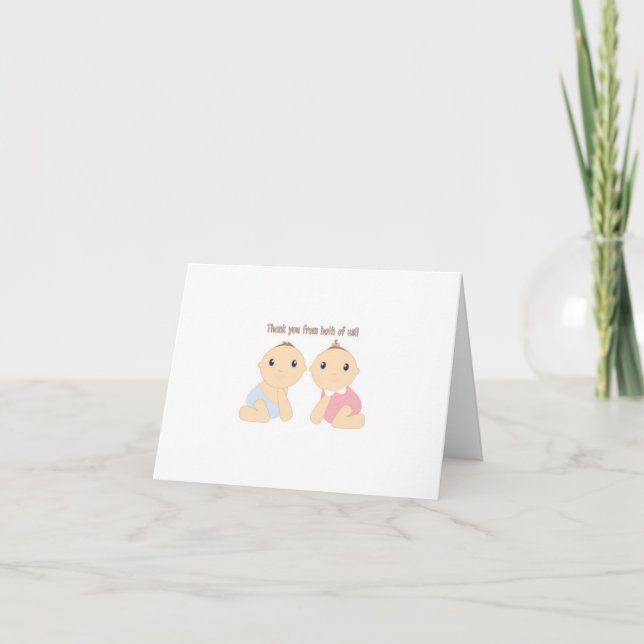 Carte De Remerciements Twin Boy / Girl Thank You Note Card (Devant)