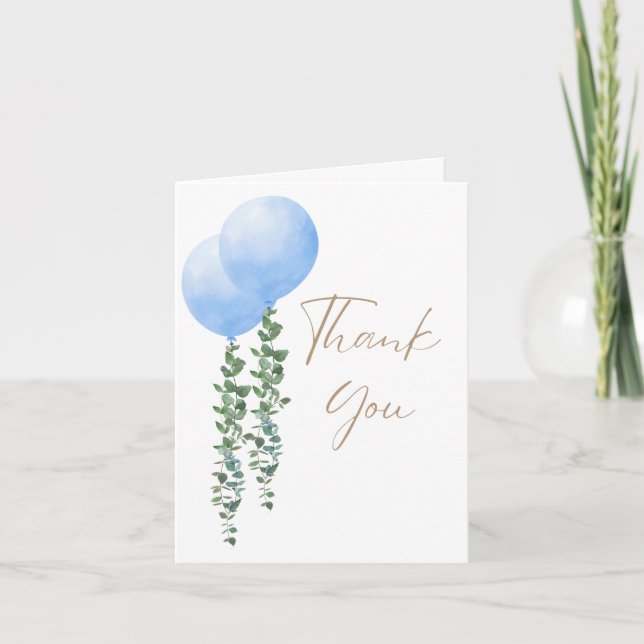 Carte De Remerciements Twin Boys Blue Balloon Baby Boy Aquarelle (Devant)