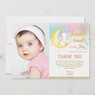 Carte De Remerciements Twinkle Little Star Elephant 1er anniversaire
