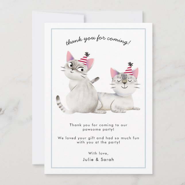 Carte De Remerciements Twins Anniversaire Fête Pawsome Cats (Devant)