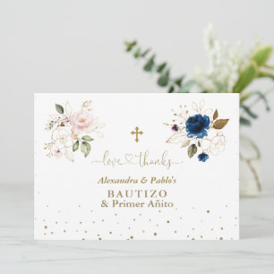 Carte De Remerciements Twins Rose Blue Flowers Primer Añito Y Bautizo