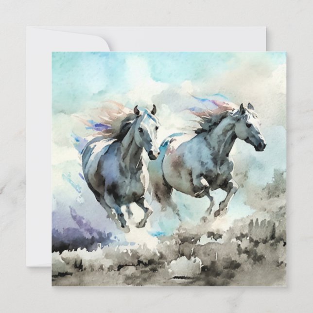 Carte De Remerciements Two Wild Mustangs Race Against the Wind  (Devant)