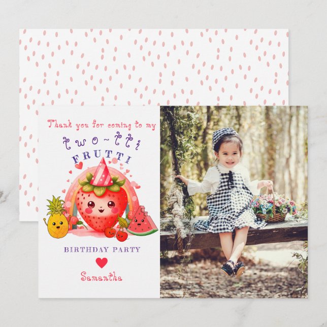 Carte De Remerciements TWOTTI Tutti Frutti Fruit d'été Fille 2e anniversa (Devant / Derrière)