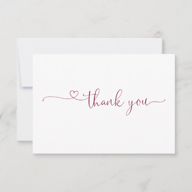 Carte De Remerciements Typographie chic Elégant Coeur Bourgogne (Devant)