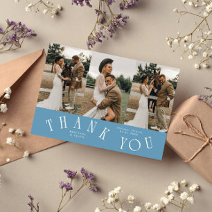 Carte De Remerciements Typographie Courbe Denim Bleu Mariage Multi Photo 