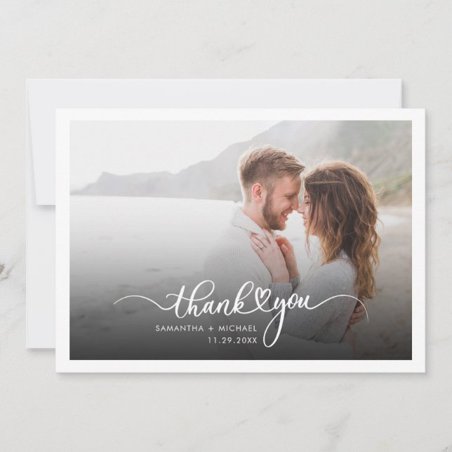 Carte De Remerciements Typographie de script de photo de mariage de coupl (Devant)