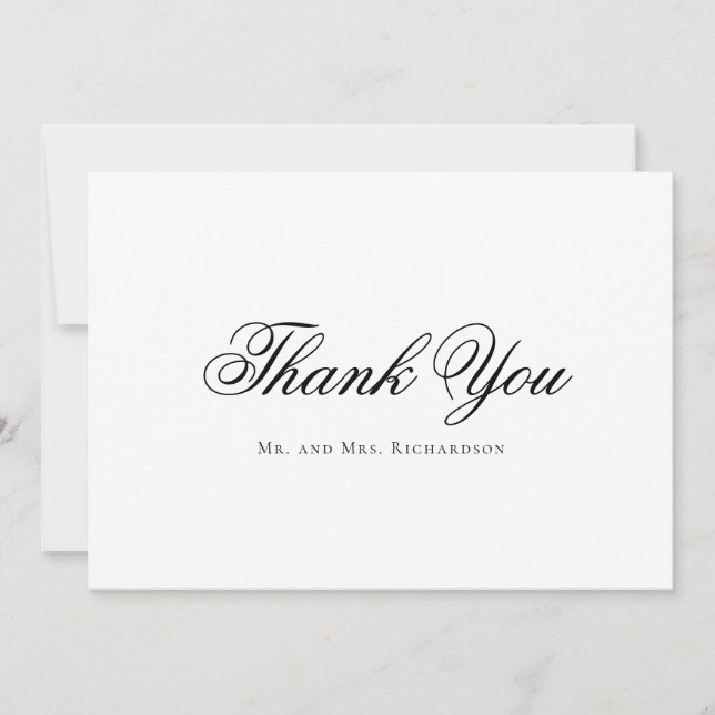 Carte De Remerciements Typographie de script noir blanc Mariage photo (Devant)