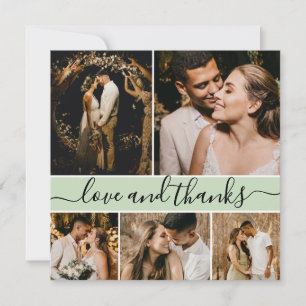 Carte De Remerciements Typographie Élégante 5 Photo Collage Mariage Remer