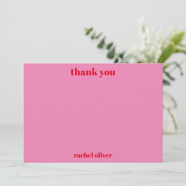 Carte De Remerciements Typographie Gras Personnalisée Rose Rouge Bat mitz (Debout devant)