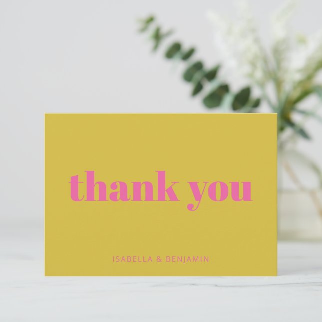 Carte De Remerciements Typographie Gras Rose Jaune Personnalisé Mariage P (Debout devant)