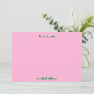 Carte De Remerciements Typographie Gras Rose Vert Nom de Bat Mitzvah Mign