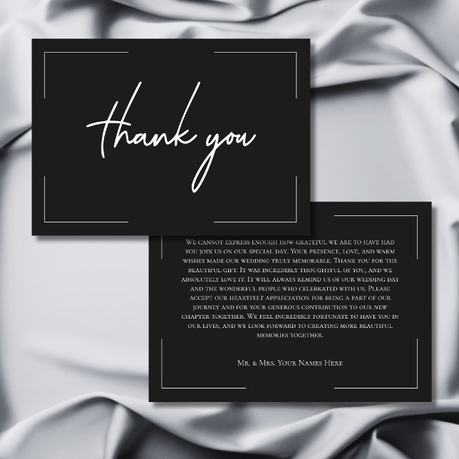 Carte De Remerciements Typographie minimale Mariage noir et blanc (Minimal Typography Black & White Photo Wedding Thank You Card)