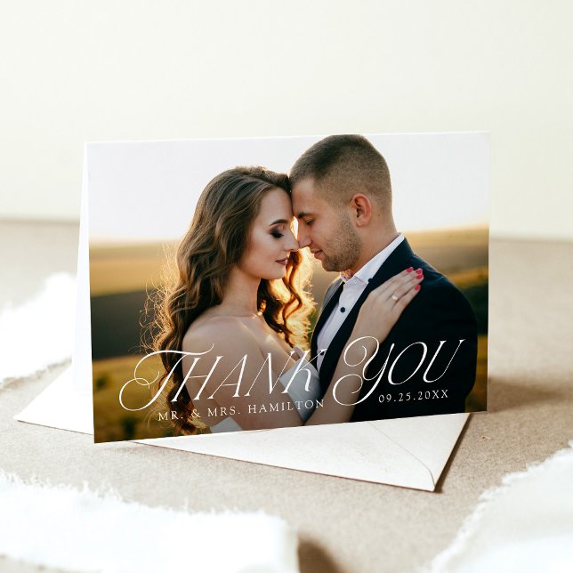 Carte De Remerciements Typographie moderne élégante 2 Mariage photo (Créateur téléchargé)