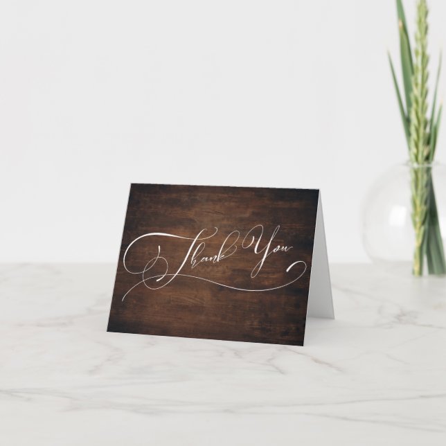 Carte De Remerciements Typographie Moderne Élégante en Bois Brun Riche (Devant)