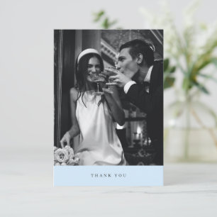 Carte De Remerciements Typographie Moderne Élégante Photo Mariage Bleu Cl