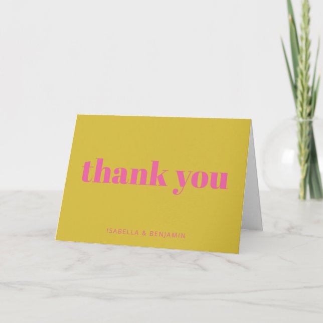 Carte De Remerciements Typographie moderne en gras Mariage rose vif (Devant)