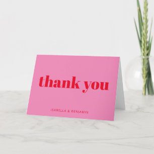 Carte De Remerciements Typographie moderne en gras rose vif et Mariage ro