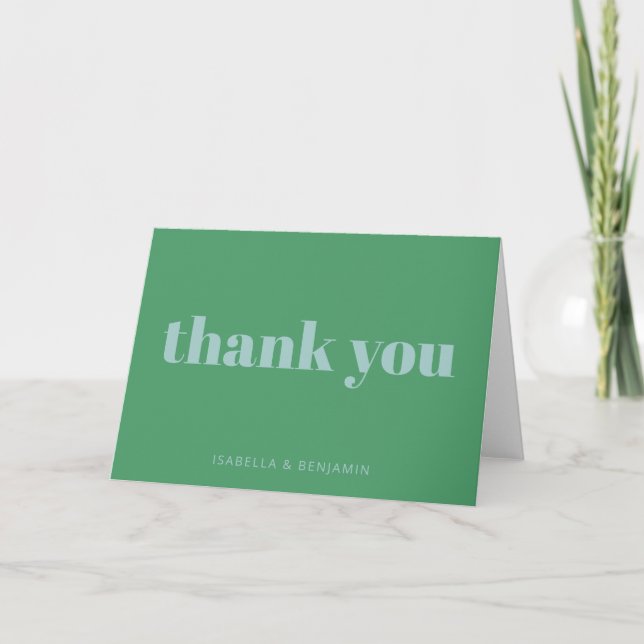 Carte De Remerciements Typographie moderne Gras Bright Vert Bleu Mariage (Devant)