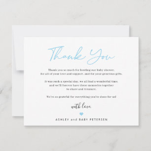 Carte De Remerciements Typographie moderne script bleu garçon baby shower